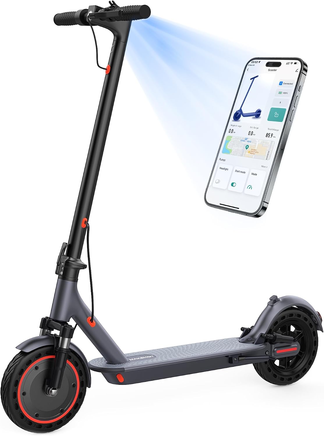 MAXSHOT Electric Scooter for Adults, 8.5/10/14' Tires, 19/22Mph, 350W/500W Motor, 21-28 Miles Range, Folding E-Scooter with Dual Suspension,APP Contro