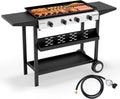 ROVSUN 4 Burner Portable Propane Griddle with Electronic Ignition, 40,000 BTU Rolling Flat Top Gas Grill with Nonstick Enameled Tray, Side Shelf & Regulator for Outdoor Cooking Camping BBQ Tailgating