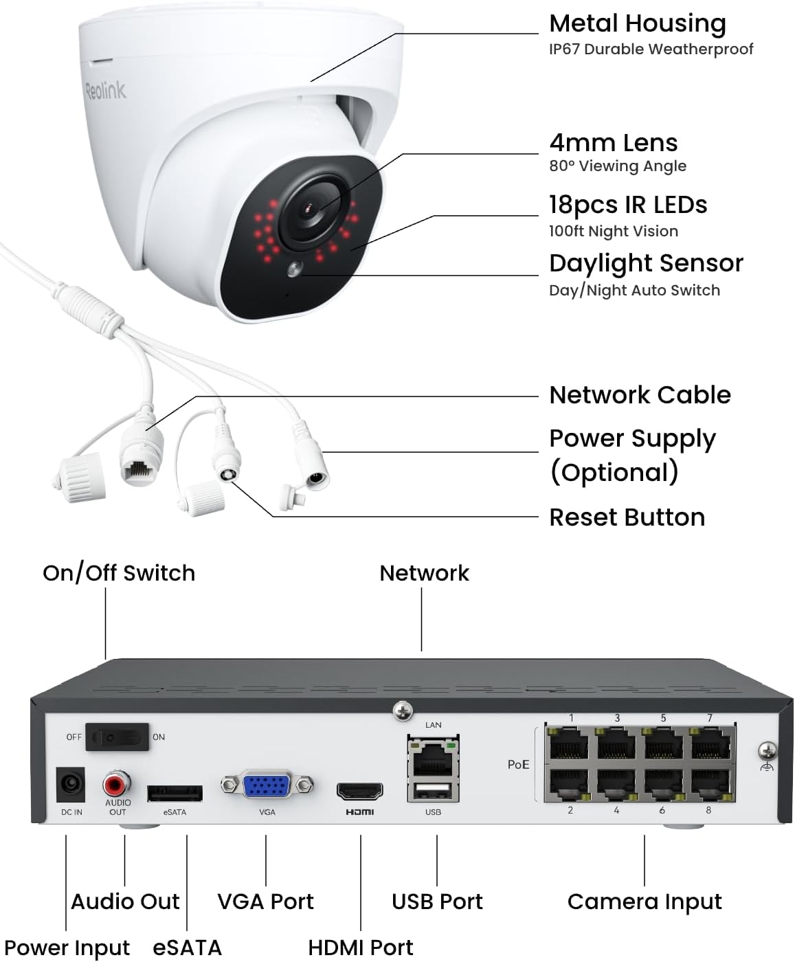 REOLINK Smart 5MP 8CH Home Security Camera System, 4pcs Wired PoE IP Cameras Outdoor with Person/Pet/Vehicle Detection, 4K 8CH NVR with 2TB HDD for 24-7 Recording, RLK8-520D4-5MP