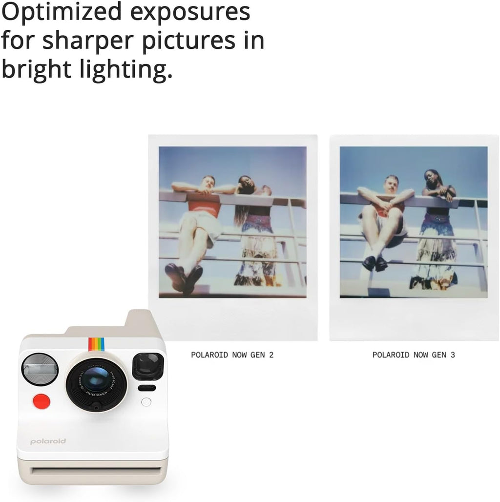 Polaroid Now Generation 3 Analog Instant Camera with Two-Lens Autofocus System (Pebble White) Bundle with Focus Camera Film Kit, and Color Film for i-Type (3 Items)