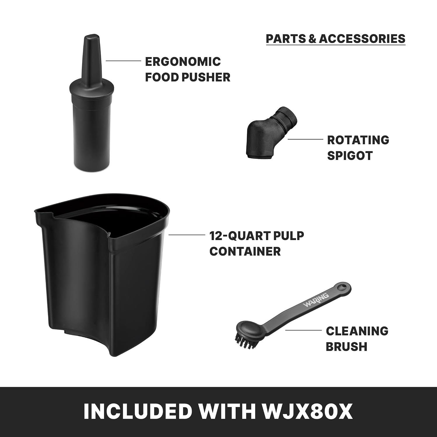 Waring Commercial Pulp Juice Extractor, Heavy-Duty 1.2HP, 12 Quart, Eject Centrifugal Juicer, Continuous Operation, Wide Chute, Commercial Foodservice Pro Use for Bars, Restaurants, and Health Clubs