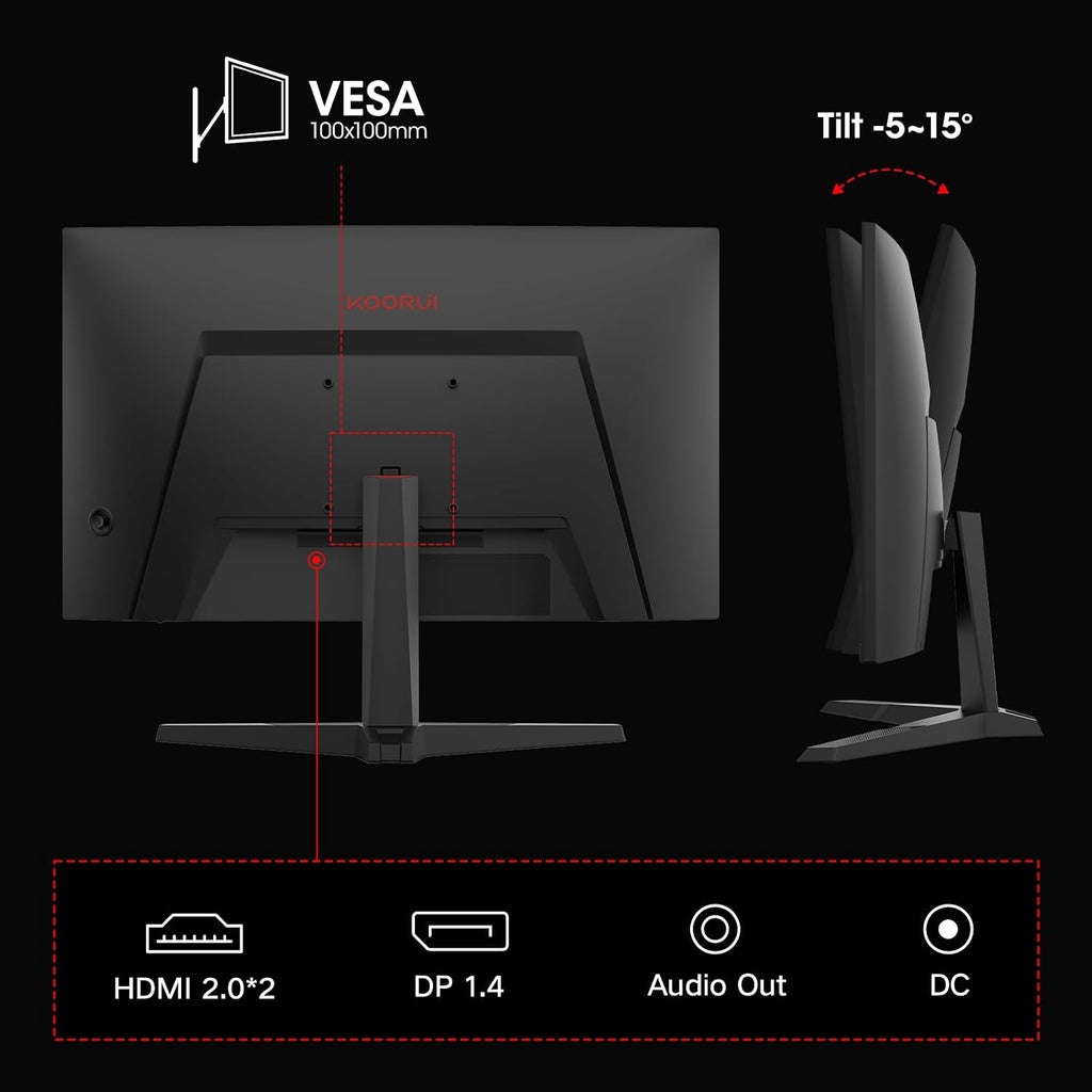 KOORUI 27 Inch Curved Gaming Monitor QHD (2560 x 1440) 180Hz, 1ms 1500R Display, Adaptive Sync, 90% DCI-P3, HDMI 2.0 & DisplayPort 1.4, VESA, Tilt, Eye Care, 27E6QCA