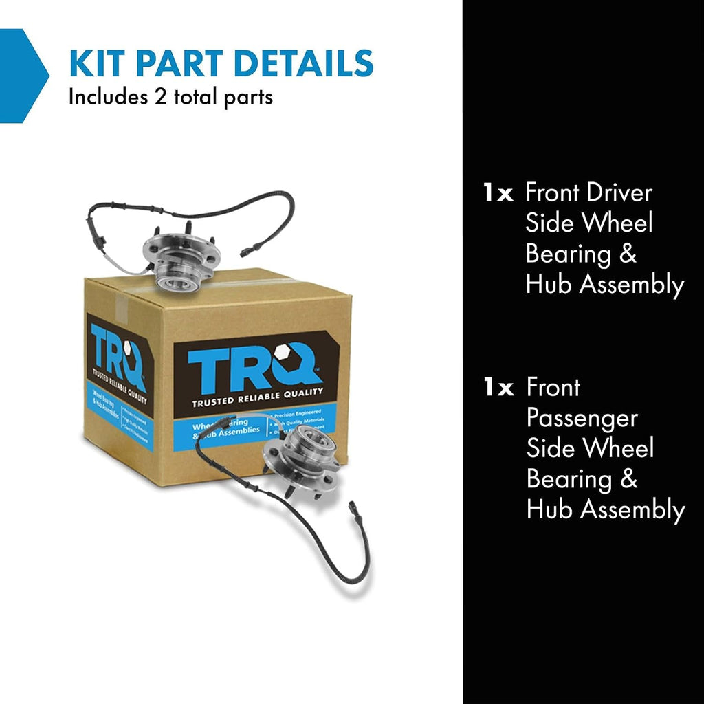TRQ 2 Piece Front Wheel Bearing & Hub Assembly Set 4WD Compatible with 2000-2004 Ford F-150 2004 F-150 Heritage
