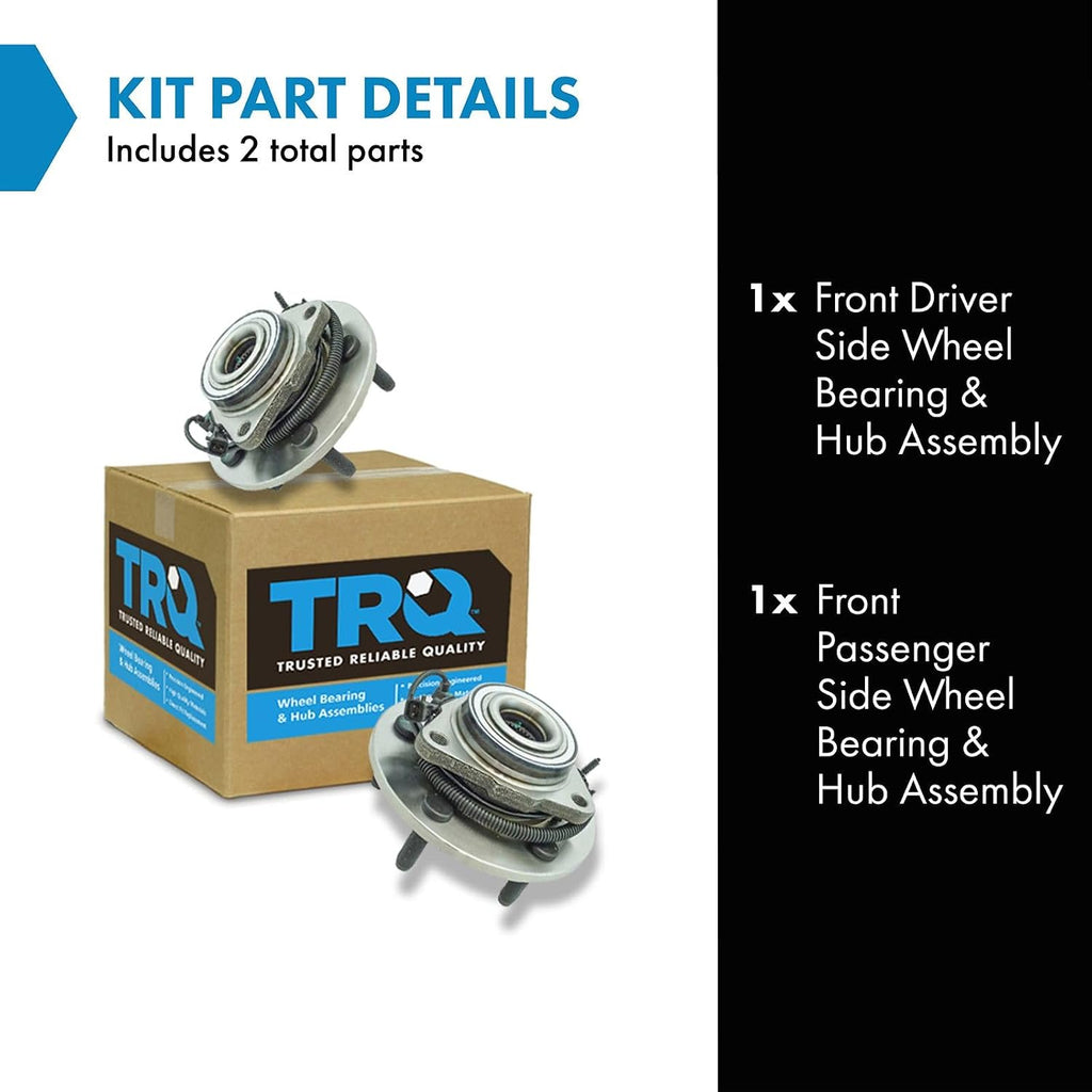TRQ Front Left and Right Wheel Bearing and Hub Assembly 2 Piece Set Compatible with 2012-2018 Dodge Ram 1500 2019-2022 Ram 1500 Classic
