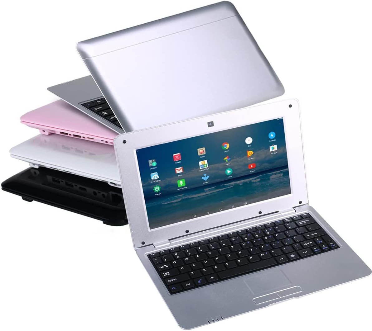2025 Version 10.1 Inch Portable 8GB Computer Laptop PC Quad Core Android 6.0 Mini Netbook Slim and Lightweight Notebook YouTube Player Flash (Silver)
