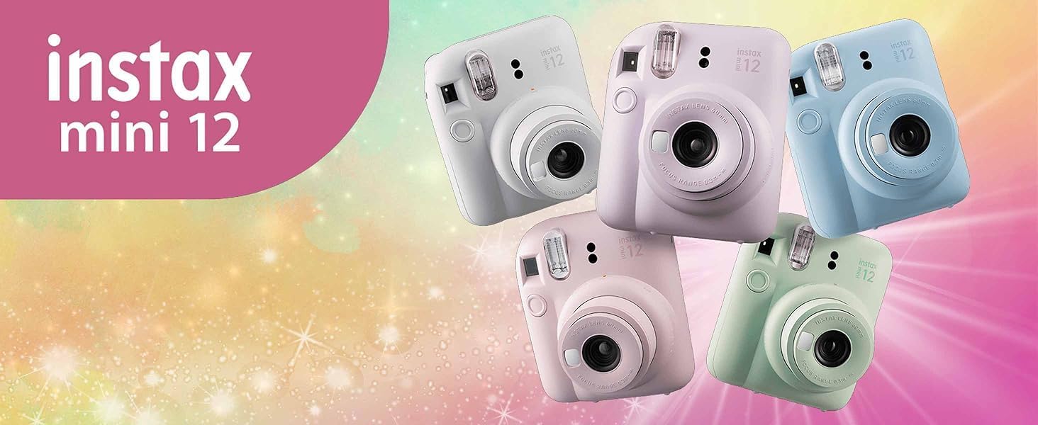 FUJIFILM INSTAX Mini 12 Holiday Bundle 2025 | with Extra Instax Mini Film + 4 Pk AA Batteries & Sunshine Photo Microfiber Cleaning Cloth (10 Items) (20 Sheets, Lilac Purple)