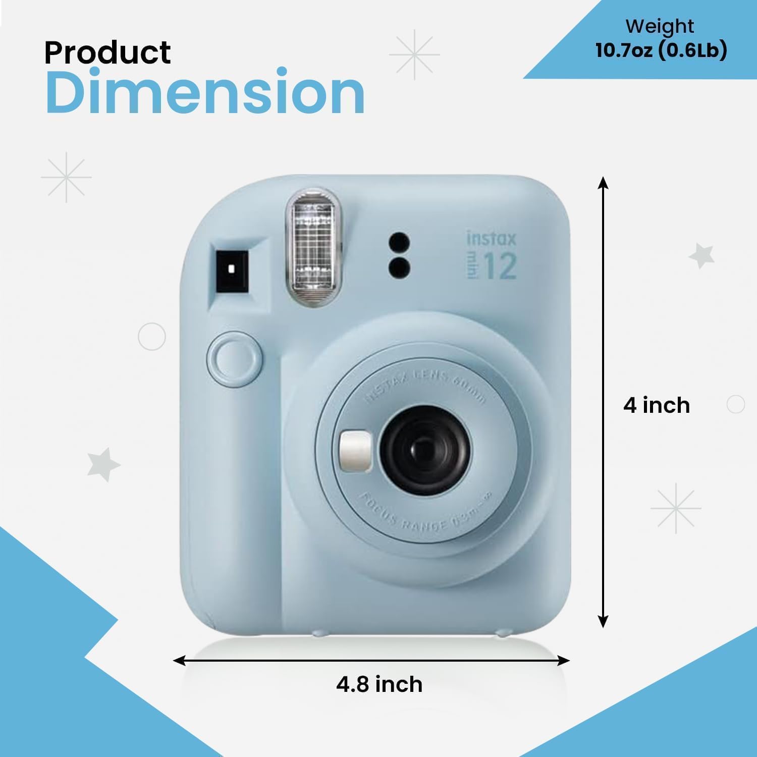 FUJIFILM INSTAX Mini 12 Holiday Bundle 2025 | with Extra Instax Mini Film + 4 Pk AA Batteries & Sunshine Photo Microfiber Cleaning Cloth (10 Items) (20 Sheets, Pastel Blue)