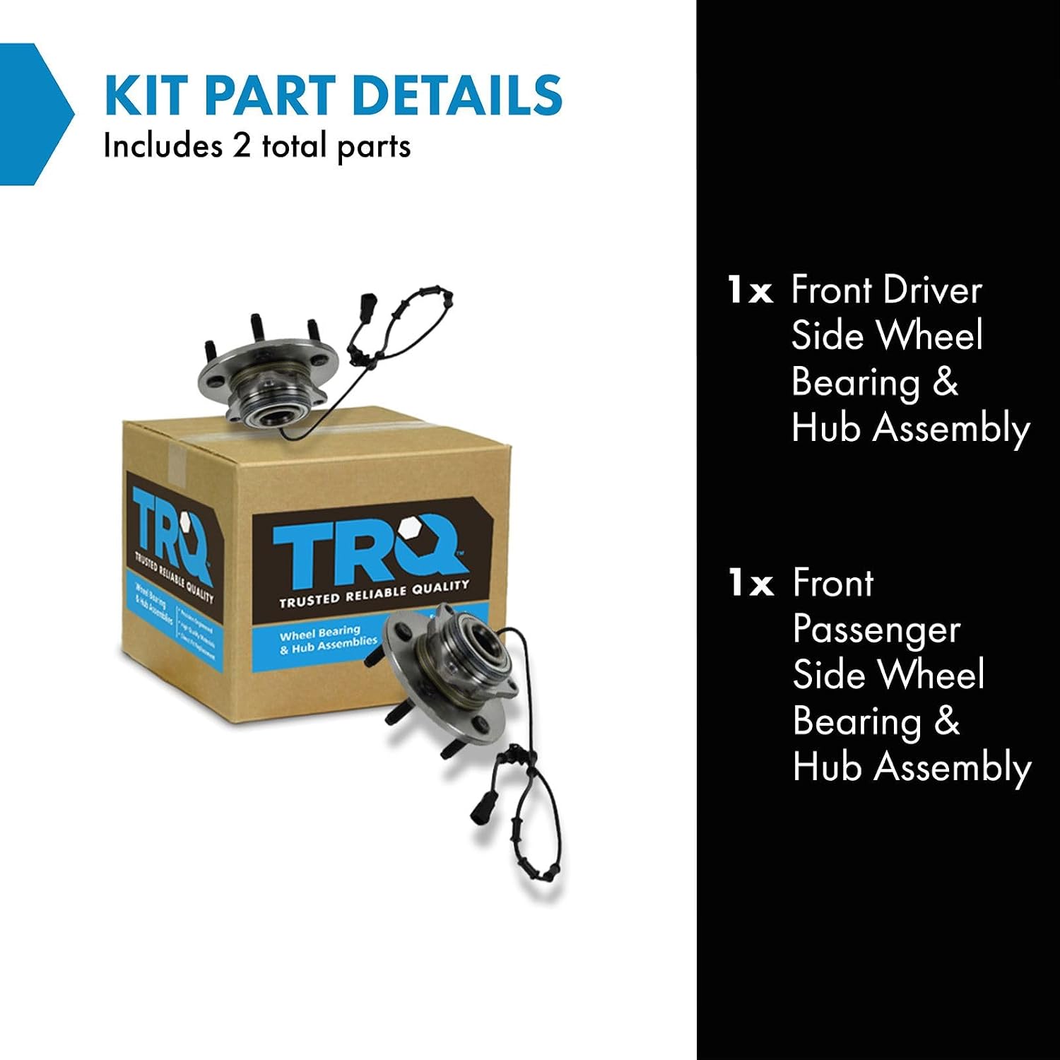 TRQ 2 Piece Front Wheel Bearing & Hub Assembly Set Compatible with 2002-2005 Dodge Ram 1500
