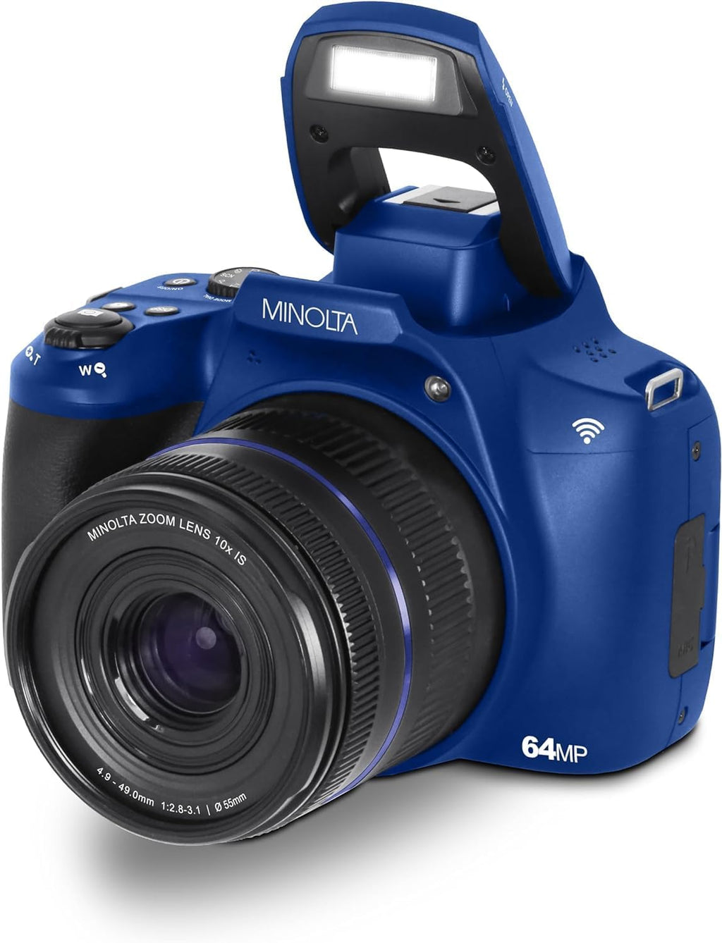 Minolta 64 Mega Pixels Auto Focus Digital Camera with 10x Optical Zoom, 4K Ultra HD Video and Macro Shooting, Bundle with 32 GB Memory Card + Vlogging Tripod + Cleaning kit + More Accessories (Blue)