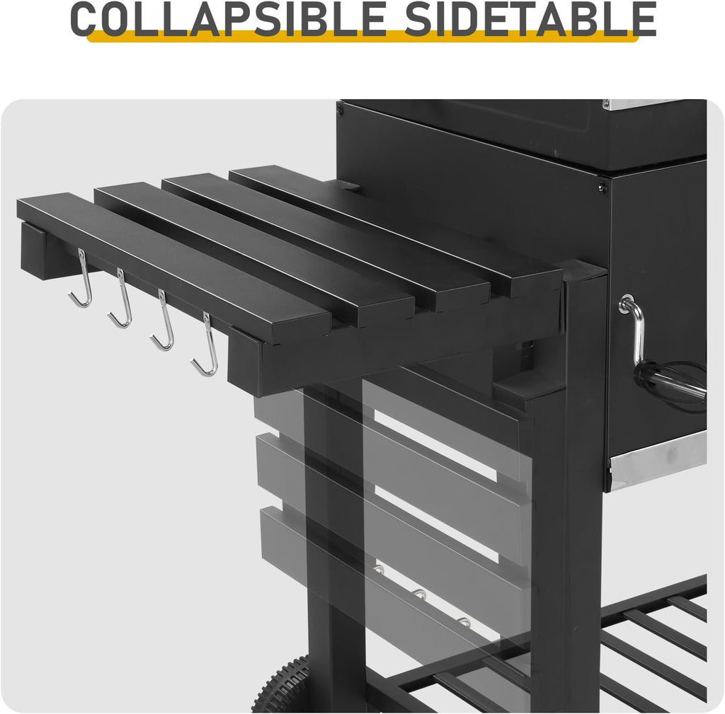 61.5' Portable Charcoal Grill,Metal Outdoor Barbecue Smoker,Heavy Duty Outdoor BBQ Grill,Portable Vertical Camping Barbecue Grill,with Foldable Side Tables,for Garden Patio Beach Backyard (Black)