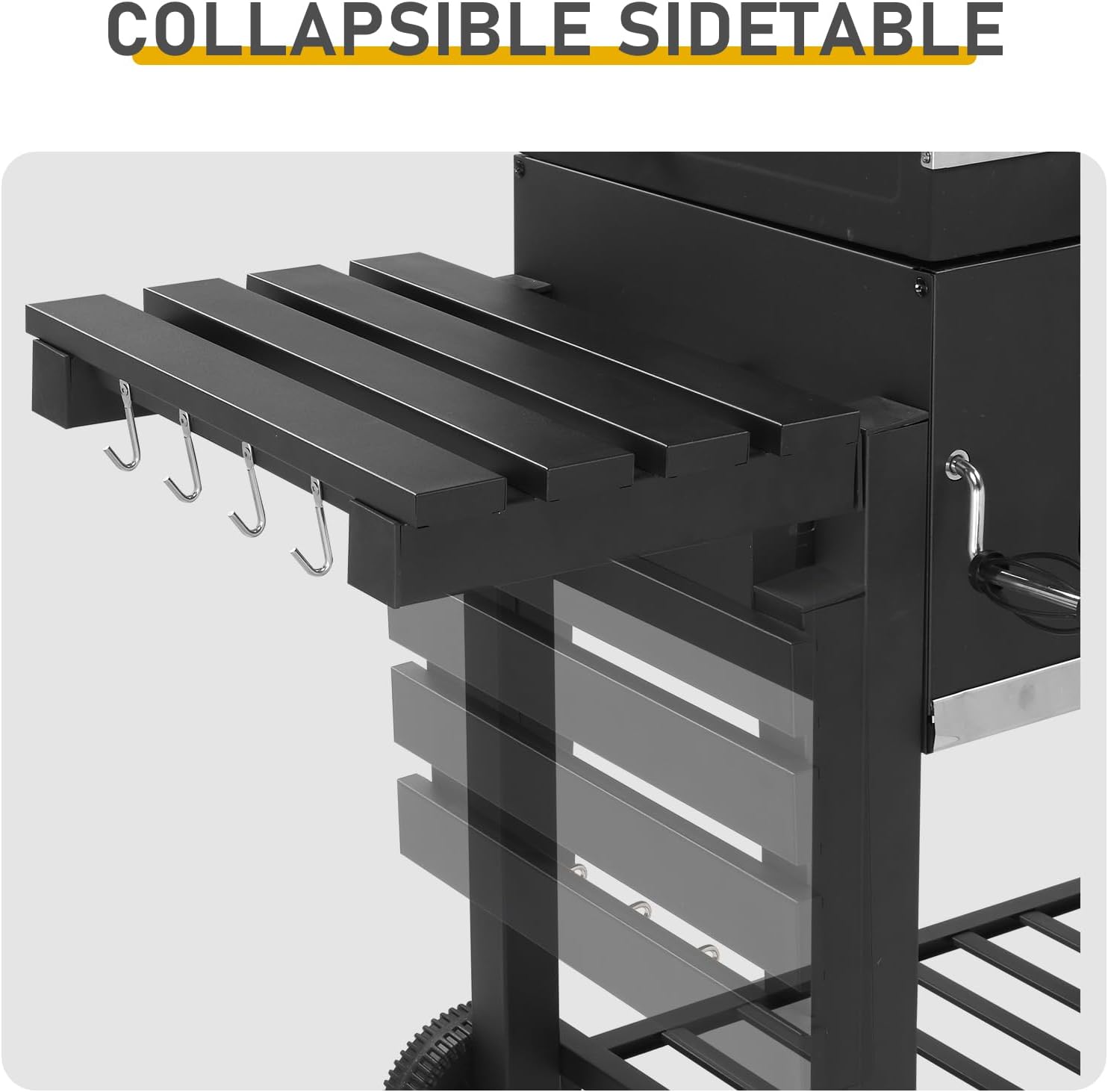 61.5' Portable Charcoal Grill,Metal Outdoor Barbecue Smoker,Heavy Duty Outdoor BBQ Grill,Portable Vertical Camping Barbecue Grill,with Foldable Side Tables,for Garden Patio Beach Backyard (Black)