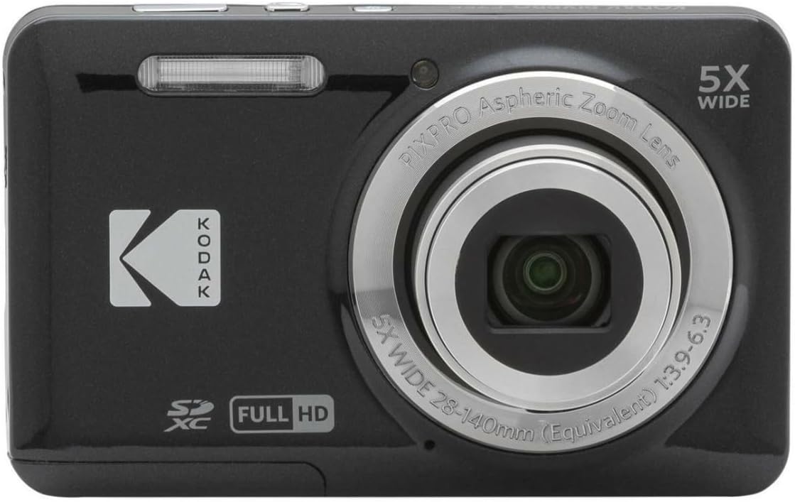Kodak PIXPRO Friendly Zoom FZ55 Digital Camera (Black) Bundle with 32GB SD Card, Camera Case, and Battery Travel Charger (4 Items)