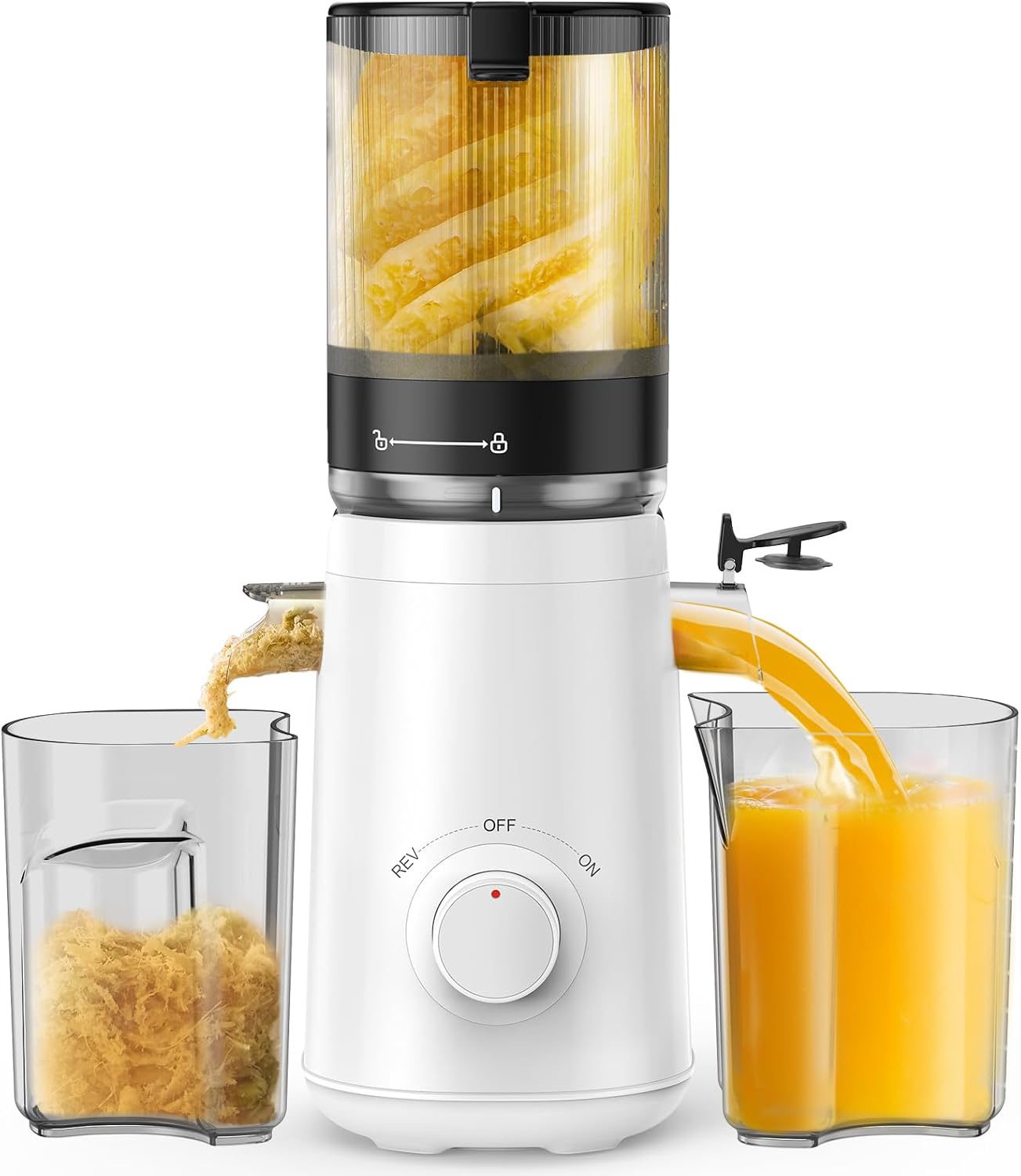 TUUMIIST Cold Press Juicer Machine, 5.3 Inch Extra Large Feed Chute for Whole Fruits, Easy to Clean Slow Juicer, High Yield, BPA Free - Classic White