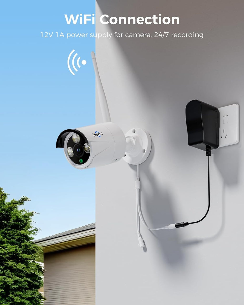 Hiseeu 4K Security Camera System, 24/7 Recording, 10.1' Touch Screen LCD 8MP Monitor, Wired Plug-in Powered 4Pcs 8MP Outdoor Cameras, Two-Way Audio, Color Night Vision, Motion Detection, 1TB HDD, IP66