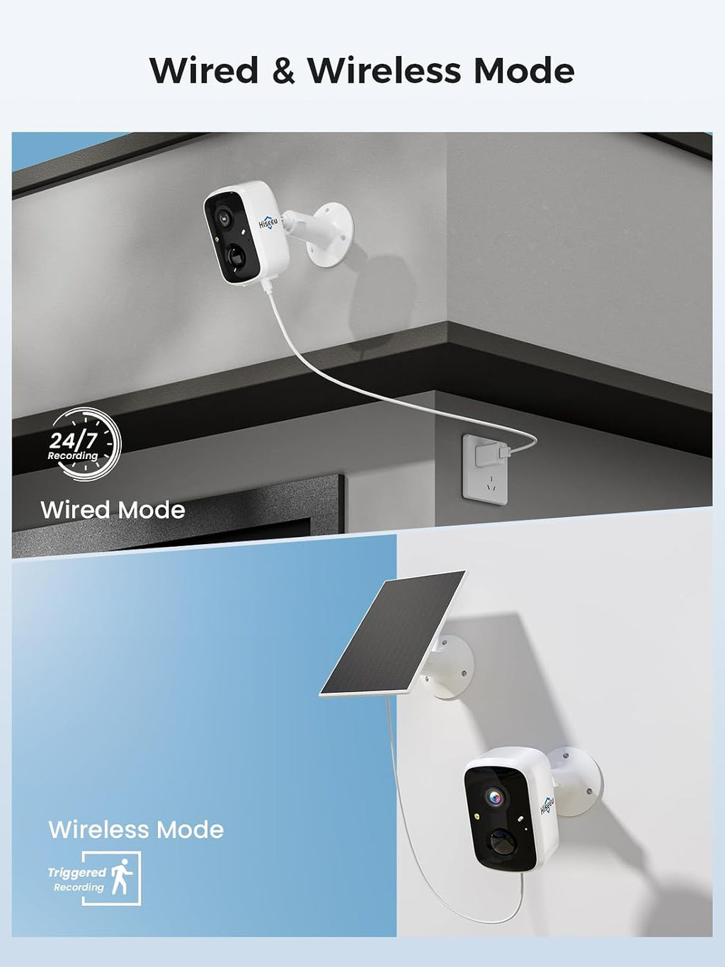 Hiseeu Solar Camera Outdoor Wireless, 4 Cam-Kit, No Subscription, Expandable to 10CH, Home Security Camera System, 2K Color Night Vision, PIR/AI Detection, IP66, 2.4G & 5G WiFi, 1TB Local Recording