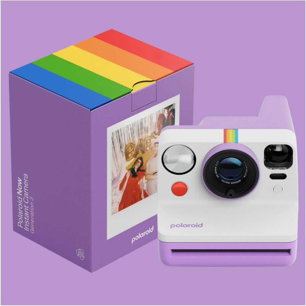 Polaroid Now Generation 3 Analog Instant Camera with Tripod Mount and Two-Lens Autofocus System (Purple) Bundle with Color Film and Film Kit (3 items)