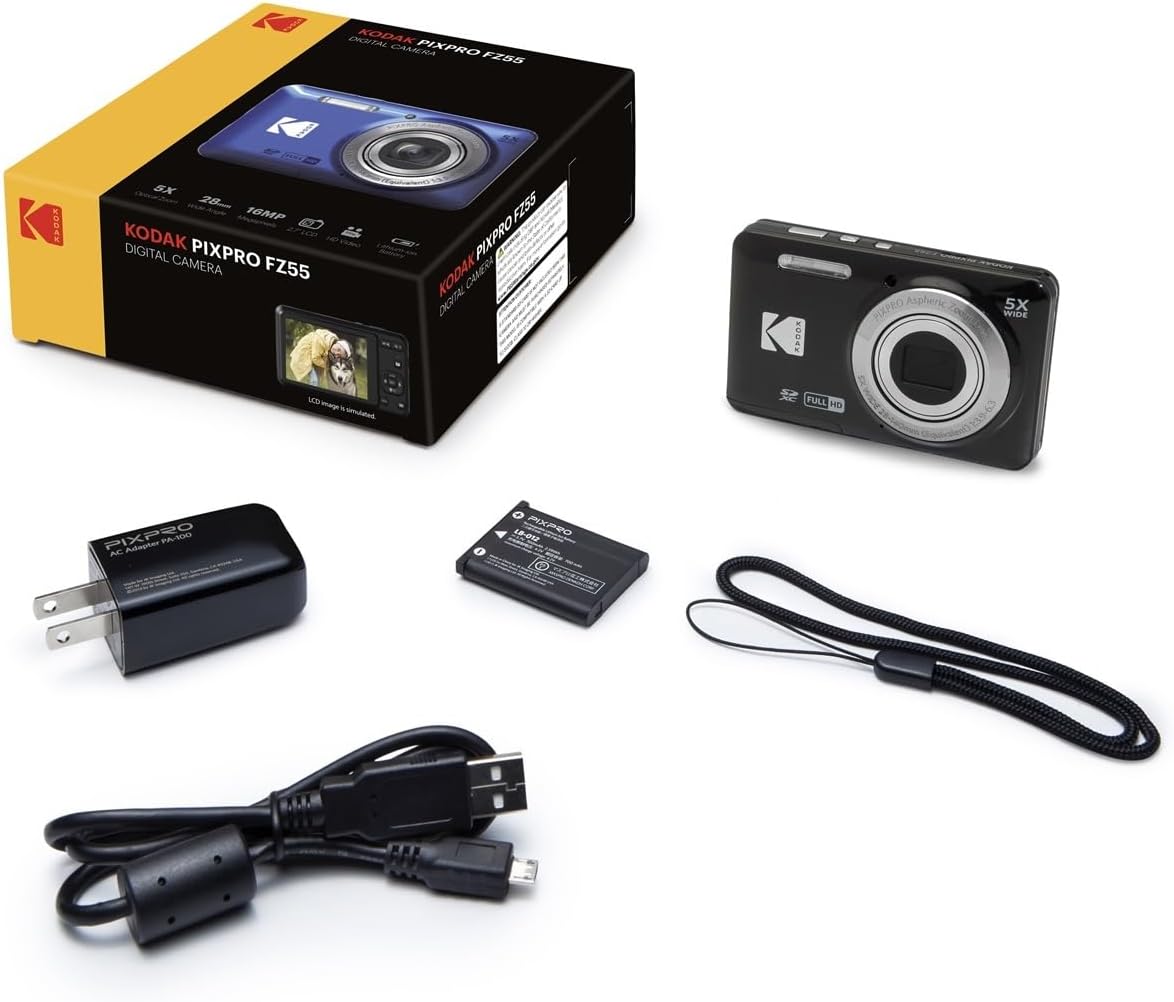Kodak PIXPRO FZ55 Digital Camera (Black) + Black Point & Shoot Camera Case + Transcend 64GB SD Memory Card + Tri-fold Memory Card Wallet + Hi-Speed SD USB Card Reader + More!