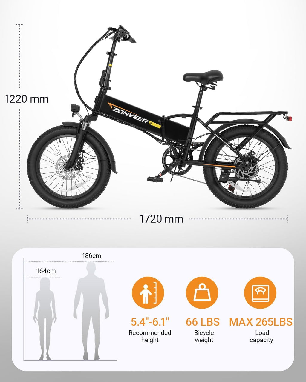 Folding Electric Bike, 48V 10.4AH Large Removable Battery E Bike, 28 MPH, 50 Miles Max Range, 20' Fat Tire Electric Bike for Adults, Adult Electric Bicycles for Commute