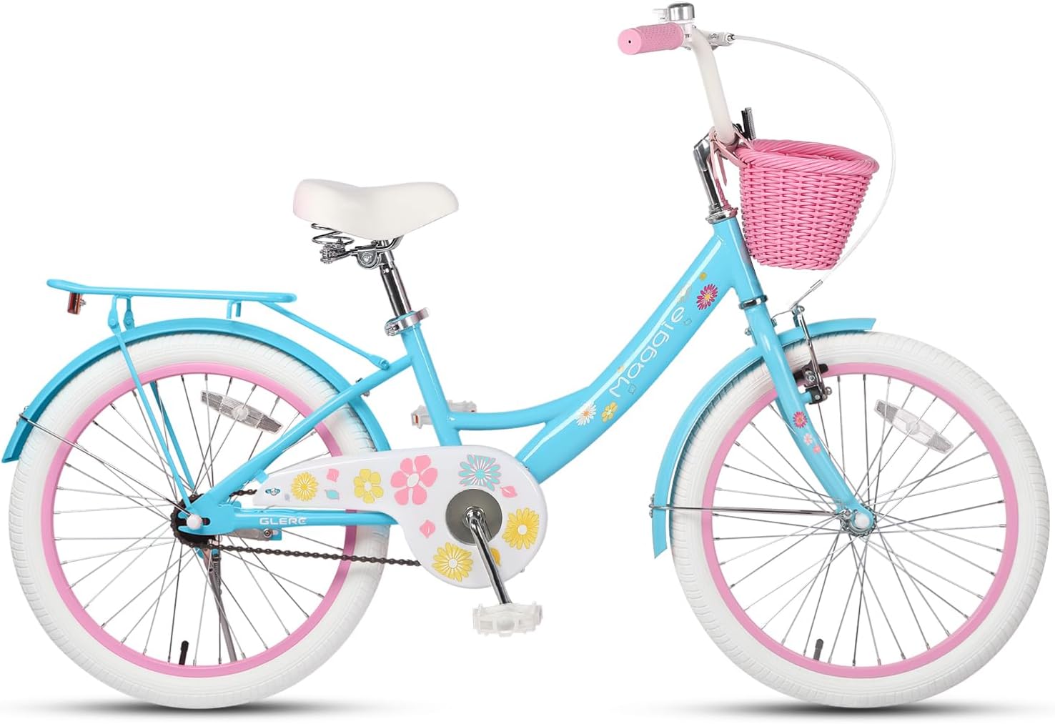 Glerc Maggie Girls Bike, 12-20 Inch Kids Bike for 2-13 Years Old Children, Princess Style Kids Bicycle with Doll-Seat & Basket & Training Wheels, Multiple Colors
