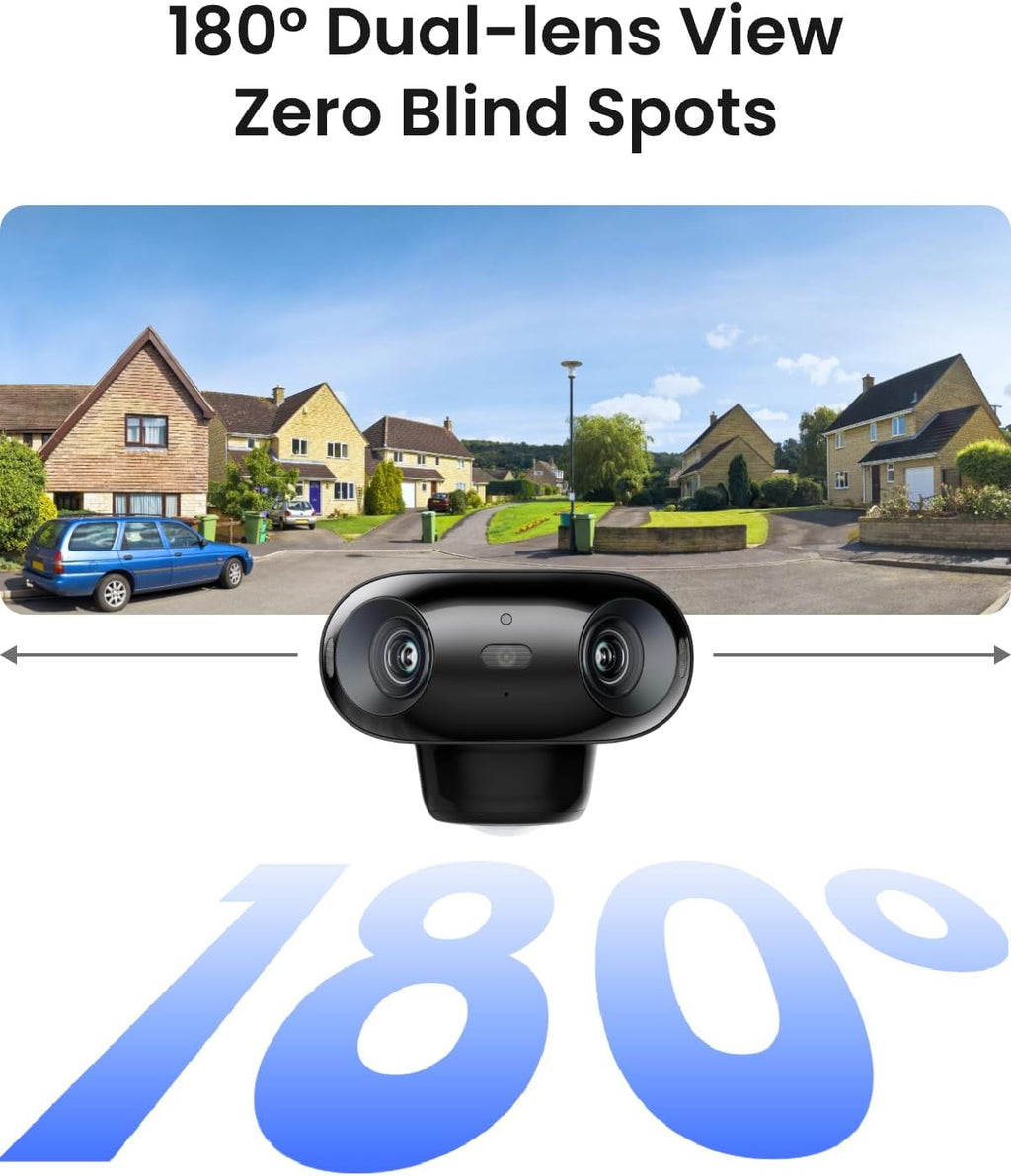 REOLINK Argus 4 Pro Black, 4K Dual-Lens 180° Solar Security Cameras Wireless Outdoor, 8MP ColorX Night Vision for Home Surveillance, 5G/2.4GHz WiFi, AI Detection, No Subscription, Home Hub Compatible