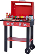Teamson Kids Little Helper Backyard BBQ Grill Playset 25 Play Cooking Accessories, Pretend Play Kids Kitchen Preschool Playset, Red/Black