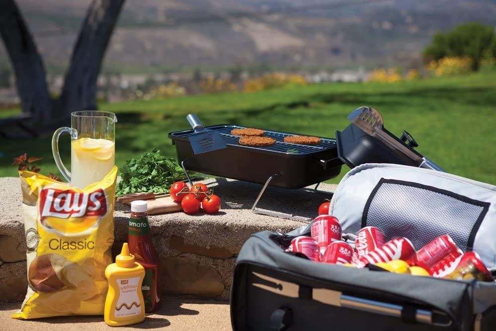 ONIVA - a Picnic Time brand Buccaneer Portable Charcoal Grill & Cooler Tote, (Black with Gray Accents)
