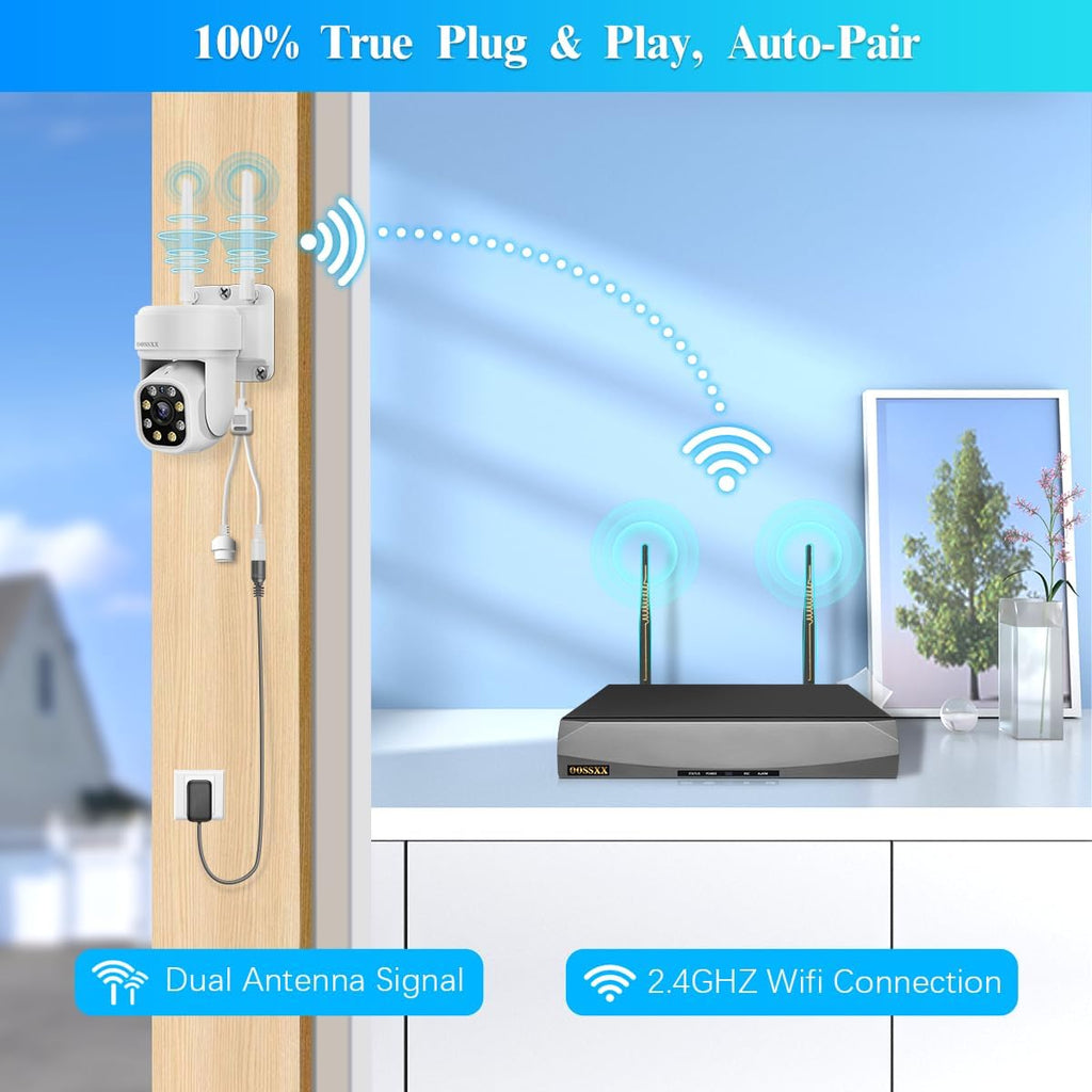 (2026 Update) 5MP PT Wireless Security Camera System with AI Human Tracking, Dual-Band 2.4G&5G WiFi, 130° Wide Angle, 2-Way Audio, No Monthly Fee, Outdoor Home Security Kit
