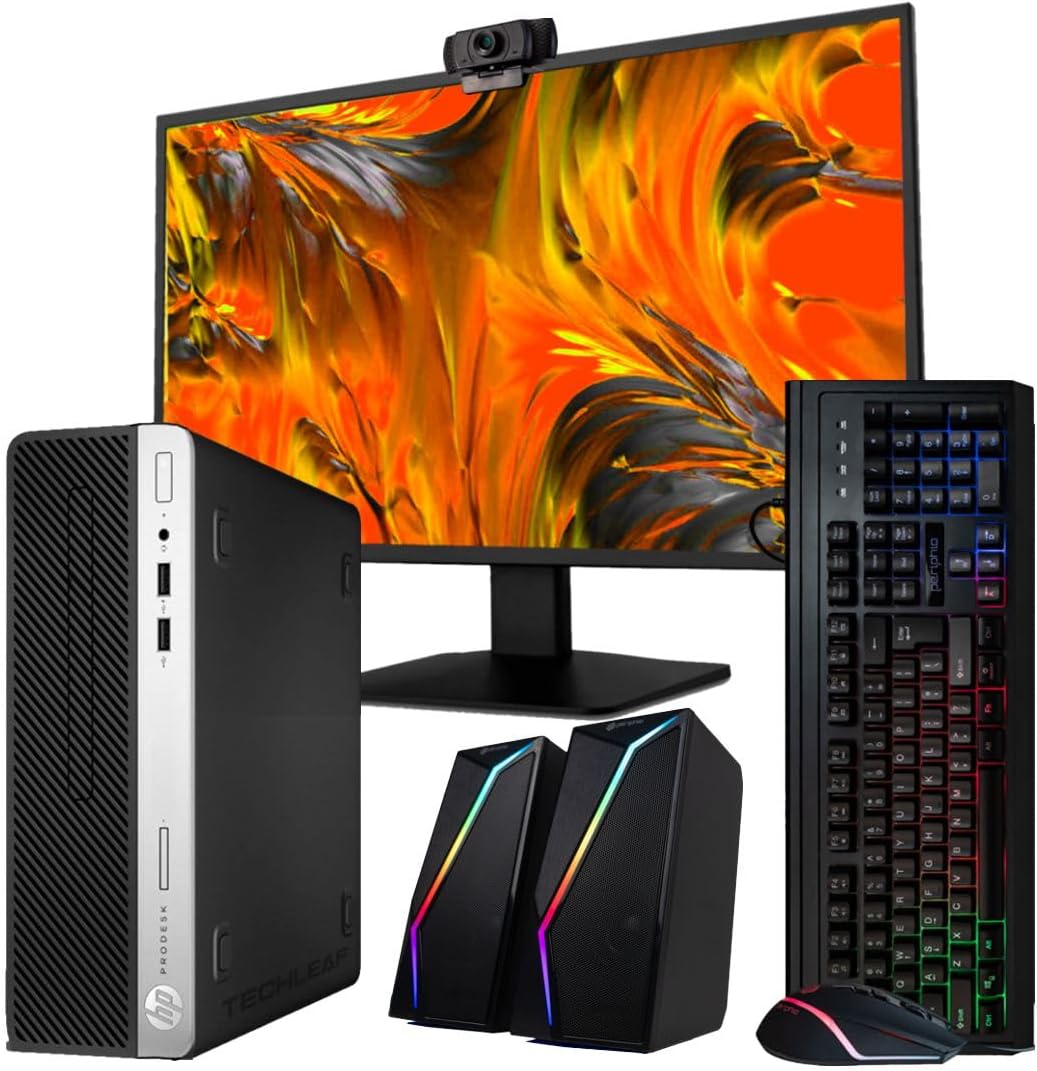 HP Windows 11 Desktop Computer | 16GB RAM + 500GB SSD | Intel i5 | 16GB RAM + 500GB SSD | 24' LCD | WiFi 6 AX200 + BT | RGB Keyboard/Mouse + Speakers | Webcam | Home or Office PC (Renewed)
