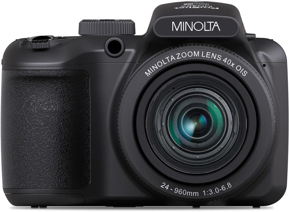MINOLTA MN40Z 20 Mega Pixels 40x Optical Zoom Digital Camera with 1080p FHD Video, Black, Bundle with 64GB Memory Card + Vlog Tripod + 4xAA Battery with Charger + Accessories