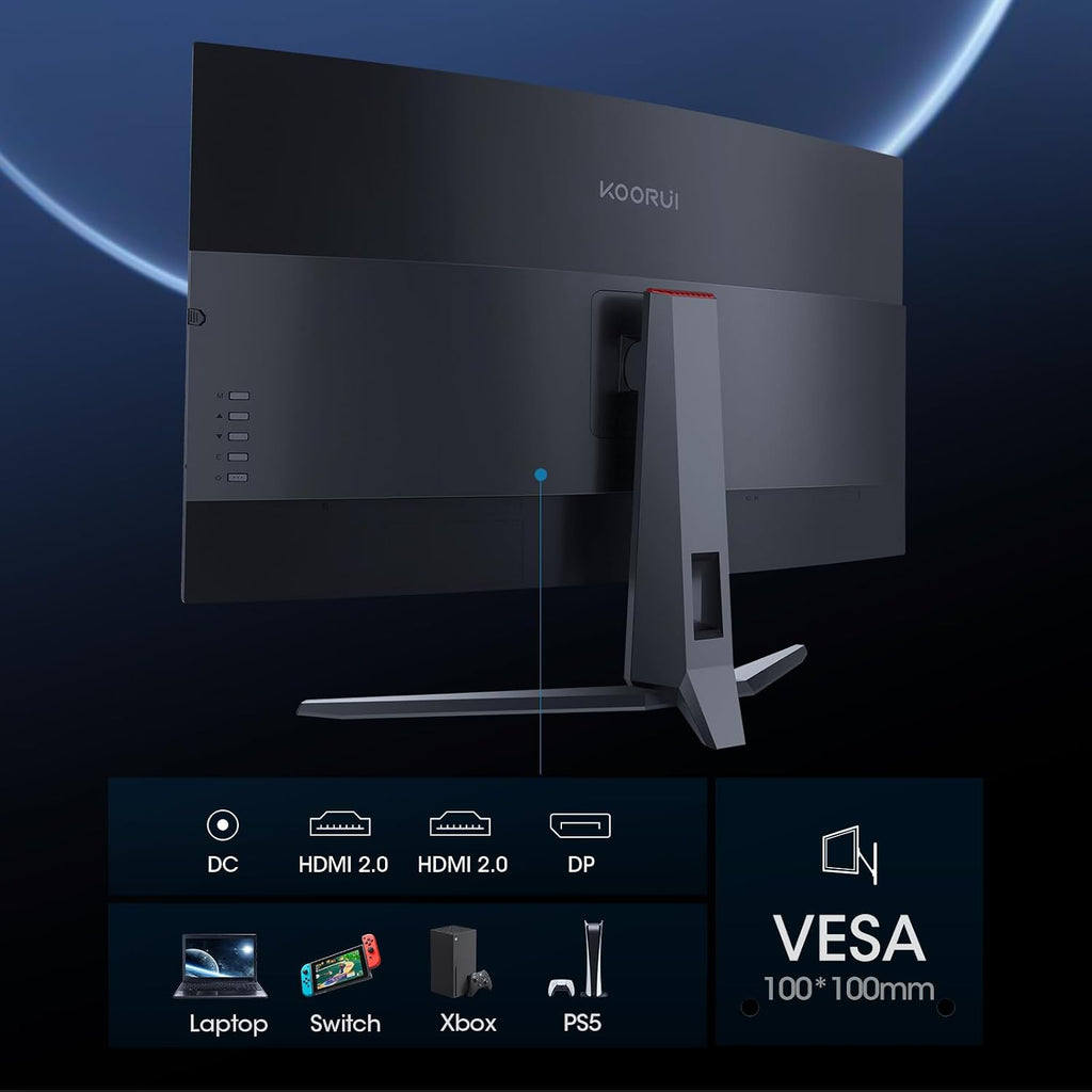 KOORUI 32 inch Curved Gaming Monitor, QHD (2560 x 1440) 2K 170Hz 144Hz Monitor, 1ms 1500R Display, 90% DCI-P3, Adaptive Sync, Tilt Adjustable, VESA Compatible, DisplayPort HDMI, Black