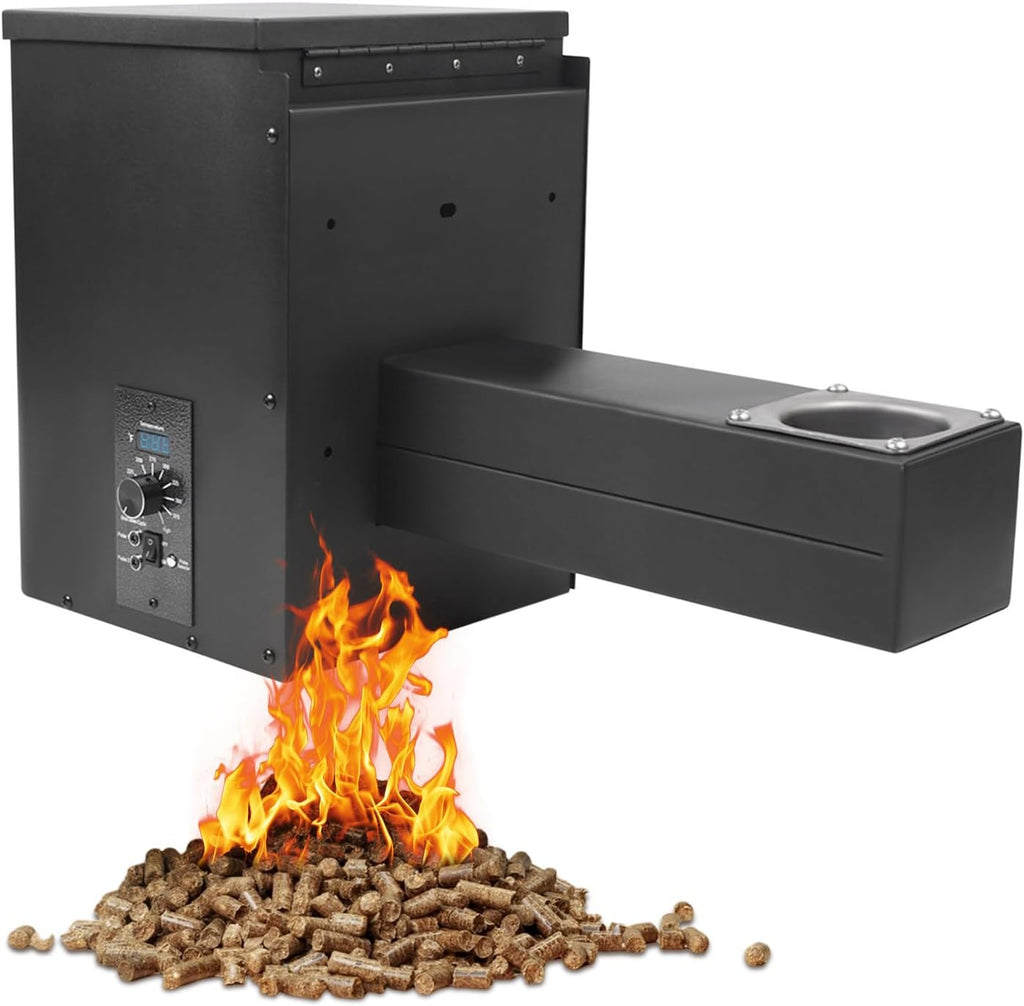 Pellet Smoker Hopper Assembly Kit, 250W 120V Electric Wood Pellet Grill Vertical Pellet Smoker Conversion Kit with Digital Temperature Controller for BBQ Smoke Bake Roast, 180℉- 500℉ Adjustment