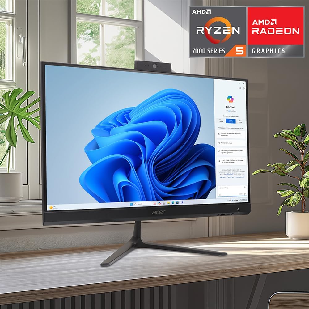 acer Aspire C24 AIO Desktop | 23.8' Full HD IPS 120Hz Display | AMD Ryzen 5 7430U Hexa-Core Processor | AMD Radeon Graphics | 8 GB DDR4 | 512GB PCIe SSD | Wi-Fi 6 | USB Keyboard & Mouse | C24-2G-UR13