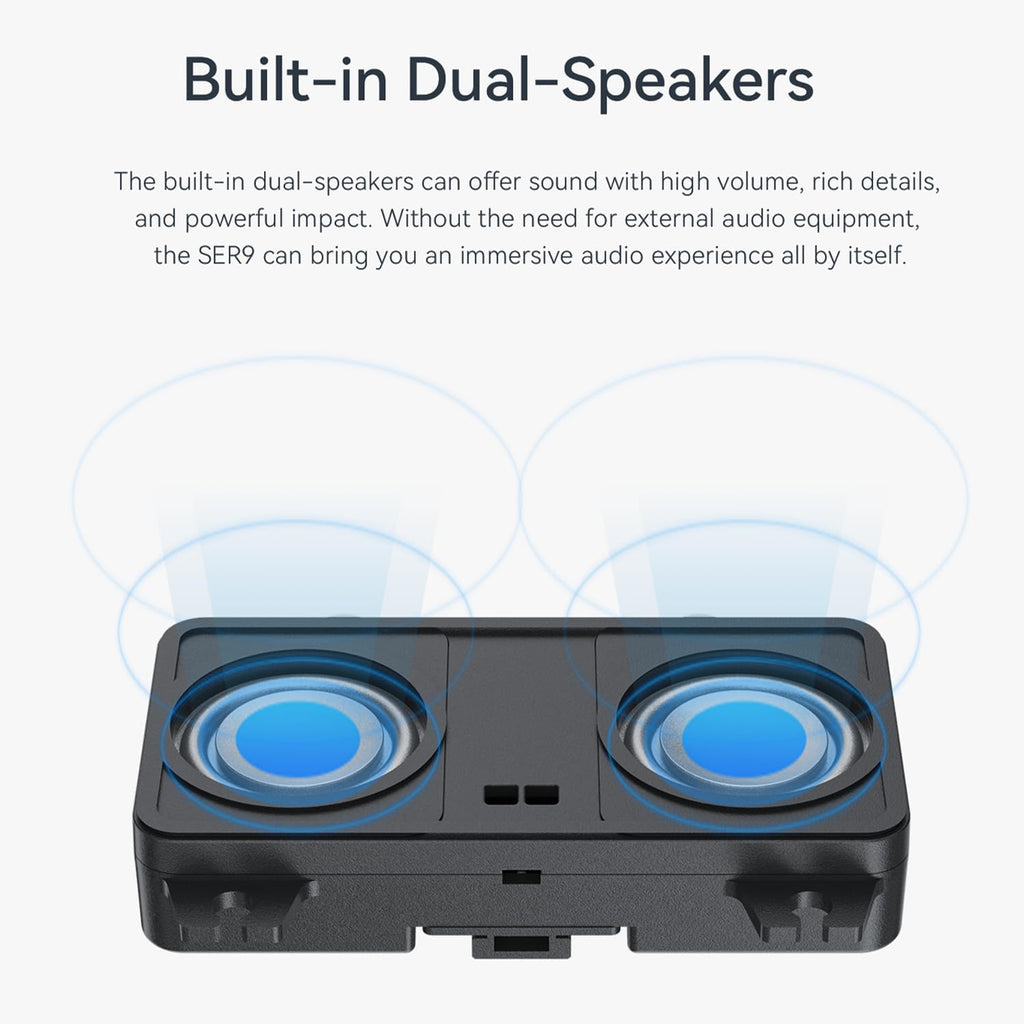 Beelink SER9 AI Mini PC, AMD Ryzen AI 9 HX 370(up to 5.1GHz) 12C/24T, Mini Computer 32GB LPDDR5X RAM 1TB NVMe PCIe4.0x4 SSD, Mini Desktop PC Built-in MIC/Speakers/USB4/WiFi6/BT5.2/2.5G
