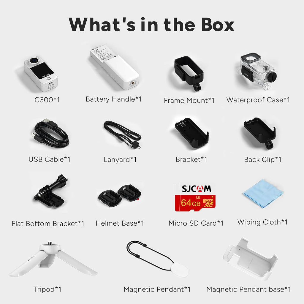 SJCAM C300 Vlogging Camera,64GB 4K Action Camera,Magnetic Body Cam & Handheld Detachable Design, Vlogs for Content Creators YouTube Streaming,7Hour Power,Stabilization,Waterproof,White