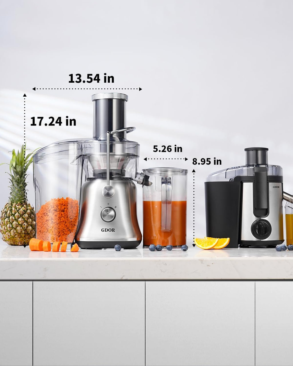 GDOR 1300W Powerful Juicer with Larger 3.4' Feed Chute, Titanium Enhanced Cutting System, Centrifugal Juice Extractor Maker with Heavy Duty Full Copper Motor, Dual Speeds, BPA-Free, Silver
