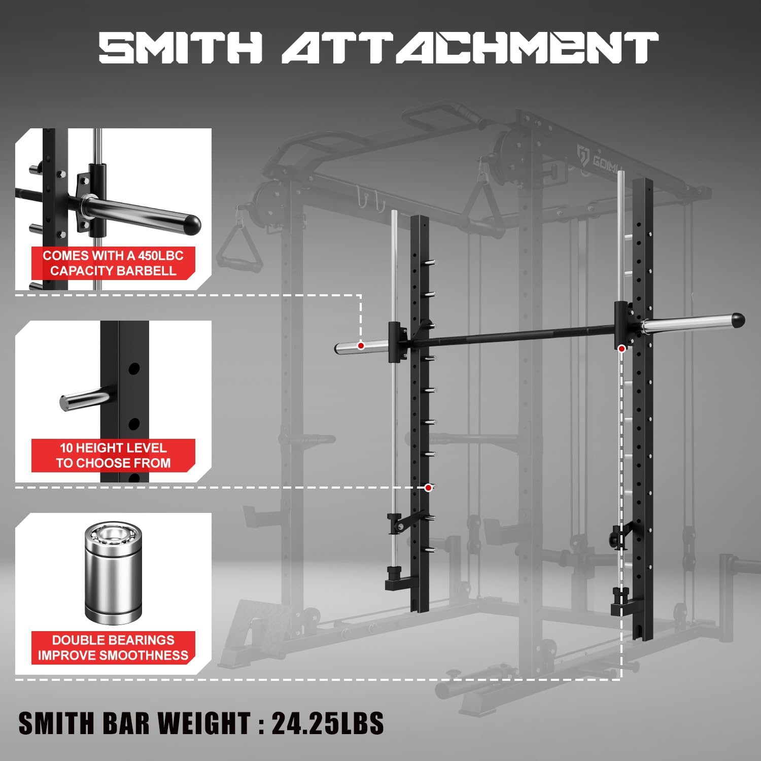 S1-V4 Smith Machine, 2000LBS Power Cage with Cable Crossover System, All-in-One Squat Rack with Smith Bar, Strength Training Equipment for Hone Gym