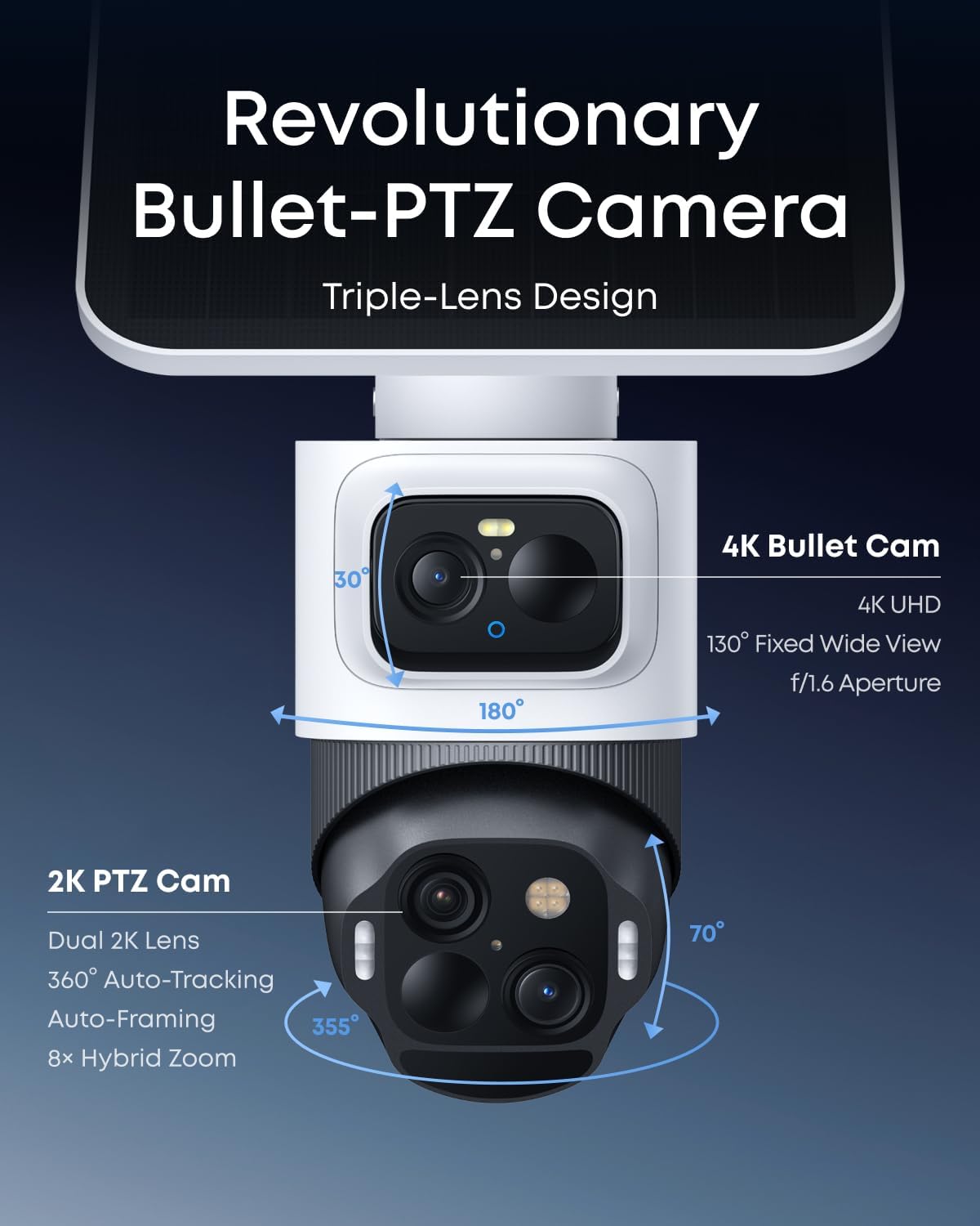 eufy Security eufyCam S4 2-Cam Kit,4K Solar Camera Wireless Outdoor, 3-Lens Bullet-PTZ Cam, 360°View Cross-Cam Track, Al Recognition, 8X 2oom, Color Night Vision, 0 Monthly Fee, Expandable up to 16TB