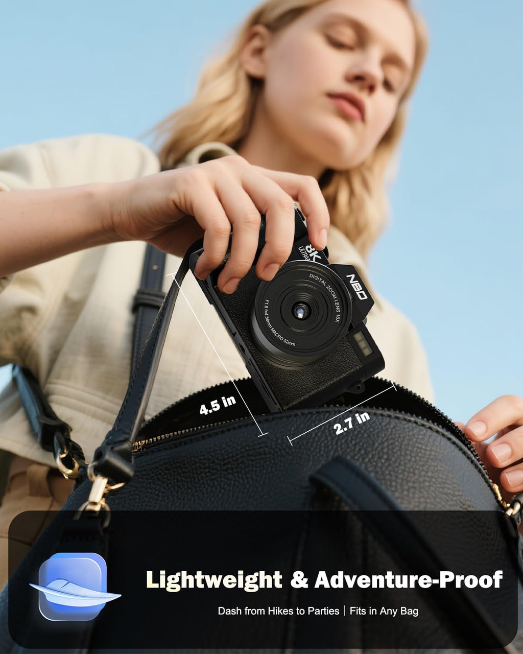 NBD 8K Digital Cameras for Photography,64MP Camara Fotograficas,Travel Vlogging Cameras for YouTube with 180°Flip Screen,16X Digital Zoom,52mm Macro Lens,2 Batteries,64GB TF Card(Black)