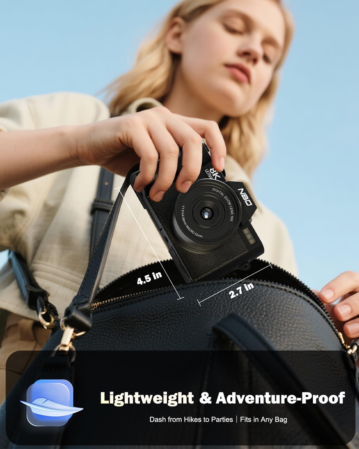 NBD 8K Digital Cameras for Photography,64MP Camara Fotograficas,Travel Vlogging Cameras for YouTube with 180°Flip Screen,16X Digital Zoom,52mm Macro Lens,2 Batteries,64GB TF Card(Black)