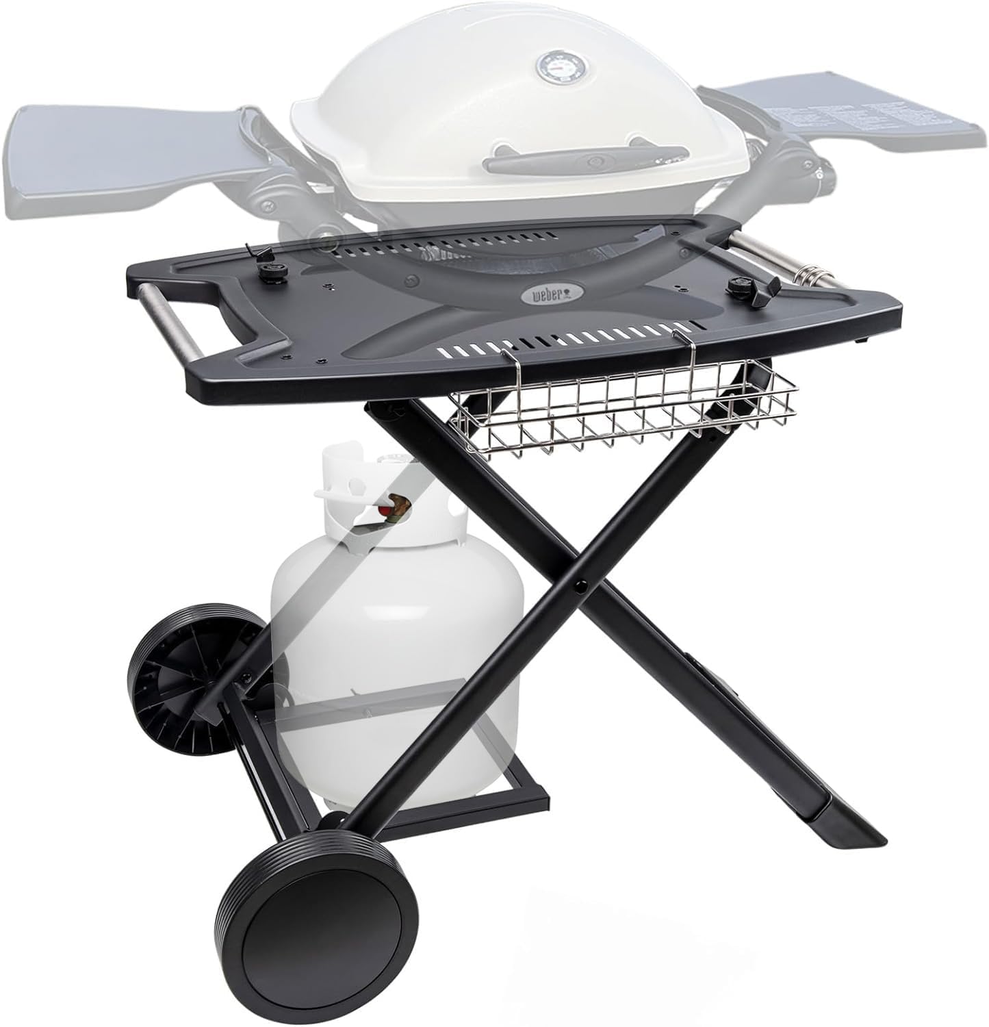 Portable Cart for Weber Q1200, Q1000, Q2200, Q2000, Q2400, Folding Cart for Outdoor BBQ，Portable Stand for Weber Q Series Gas Grills and Ninja Woodfire OG700 Series
