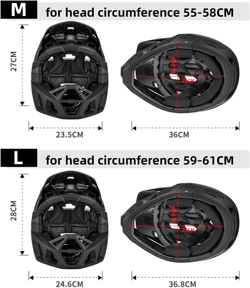 Lixada Adult Bike Helmet, Full Face Mountain Bike Helmet Lightweight Bicycle Helmet with Pads & Visor, Comfort Cycling Helmet Racing Downhill MTB Helmet for Men Women