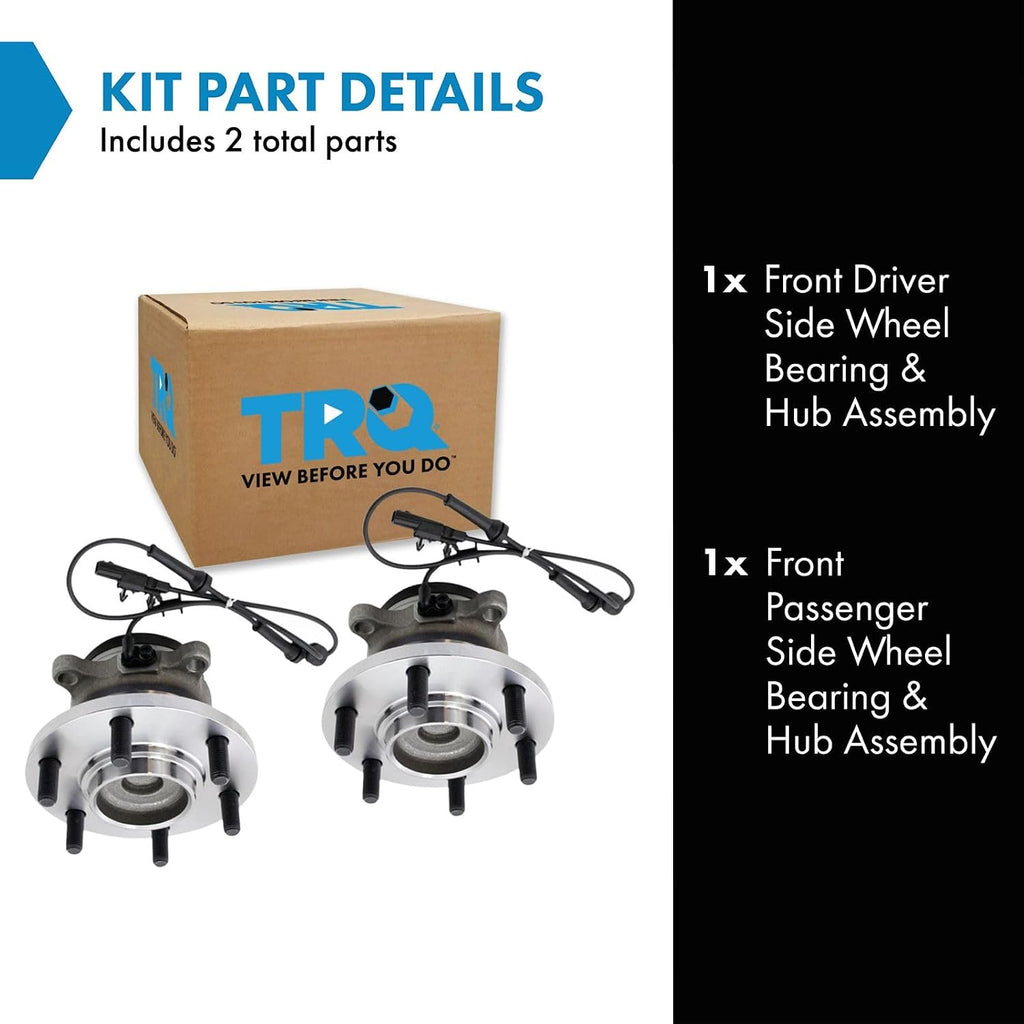 TRQ Front Driver and Passenger Side Wheel Bearing and Hub Assembly Set 2 Piece Compatible with 2016-2019 Nissan Titan XD Rear Wheel Drive