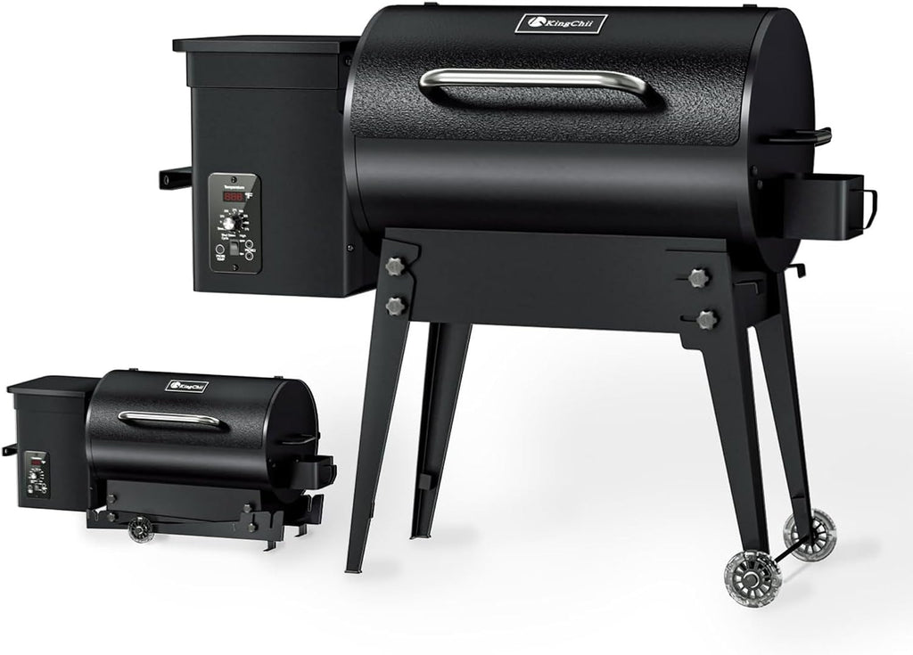 KingChii Portable Electric Wood Pellet Grill & Smoker with Foldable Legs, 456 SQ.IN Grill Capacity, 18LB Hopper, with PID Temperature Control (180-425°F) for Backyard Camping Bake and Roast