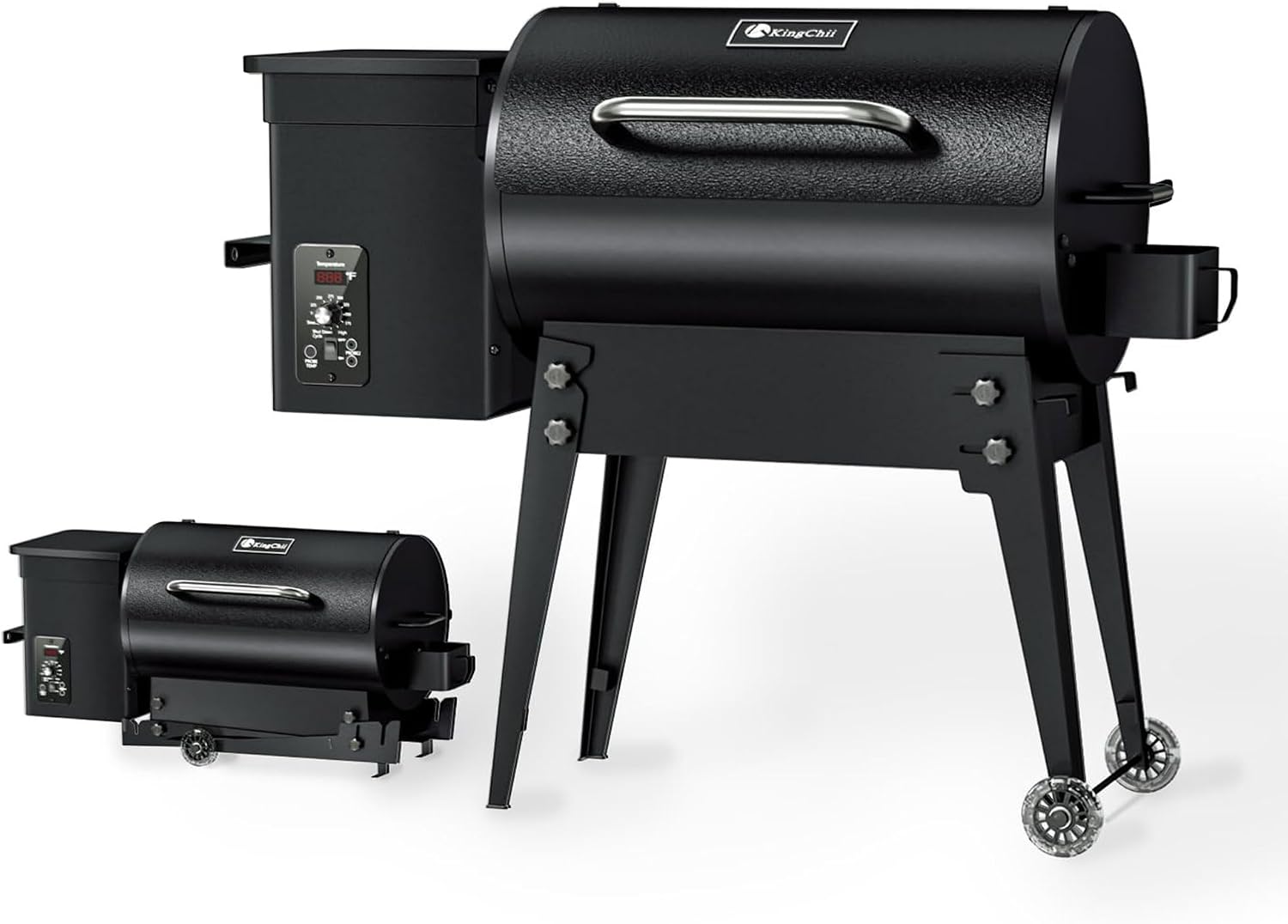 KingChii Portable Electric Wood Pellet Grill & Smoker with Foldable Legs, 456 SQ.IN Grill Capacity, 18LB Hopper, with PID Temperature Control (180-425°F) for Backyard Camping Bake and Roast