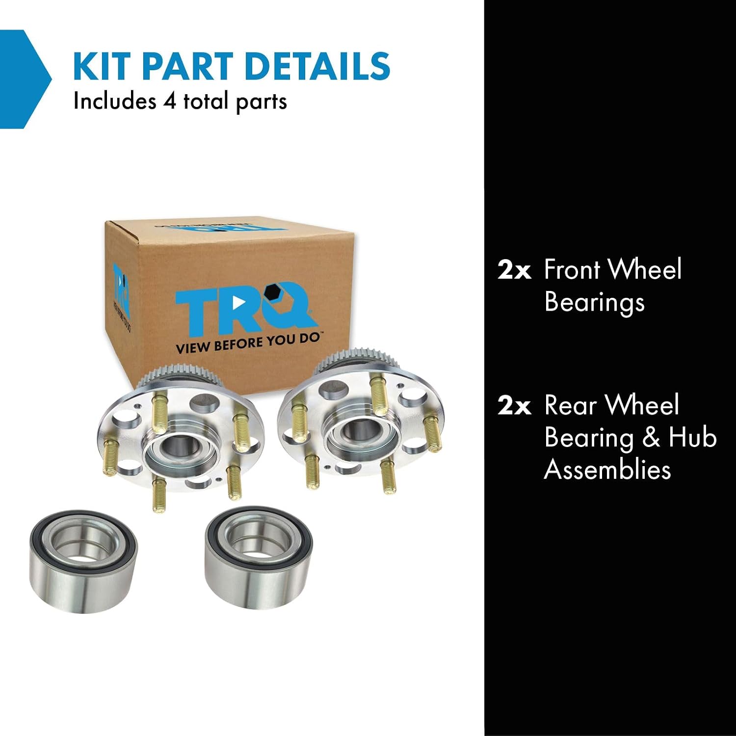 TRQ 2 Piece Front Rear Wheel Bearing & Hub Assembly Set Compatible with 2004-2008 Acura TL 2003-2007 Honda Accord