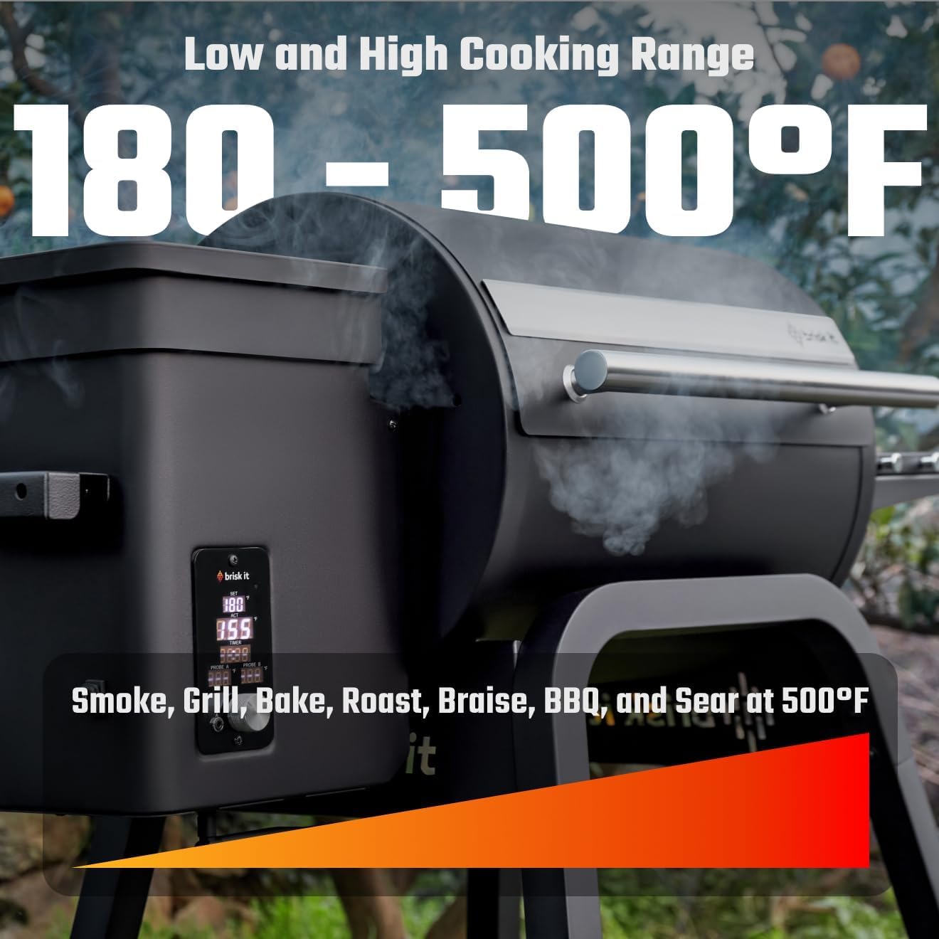 Brisk It Zelos-450 Electric Wood Pellet Smoker Grill – A.I. Smart BBQ Grills with WiFi, 450 sq.in Cooking Area, 7-in-1 Outdoor Grill & Smoker, PID Controller (Up to 500°F), Meat Probe