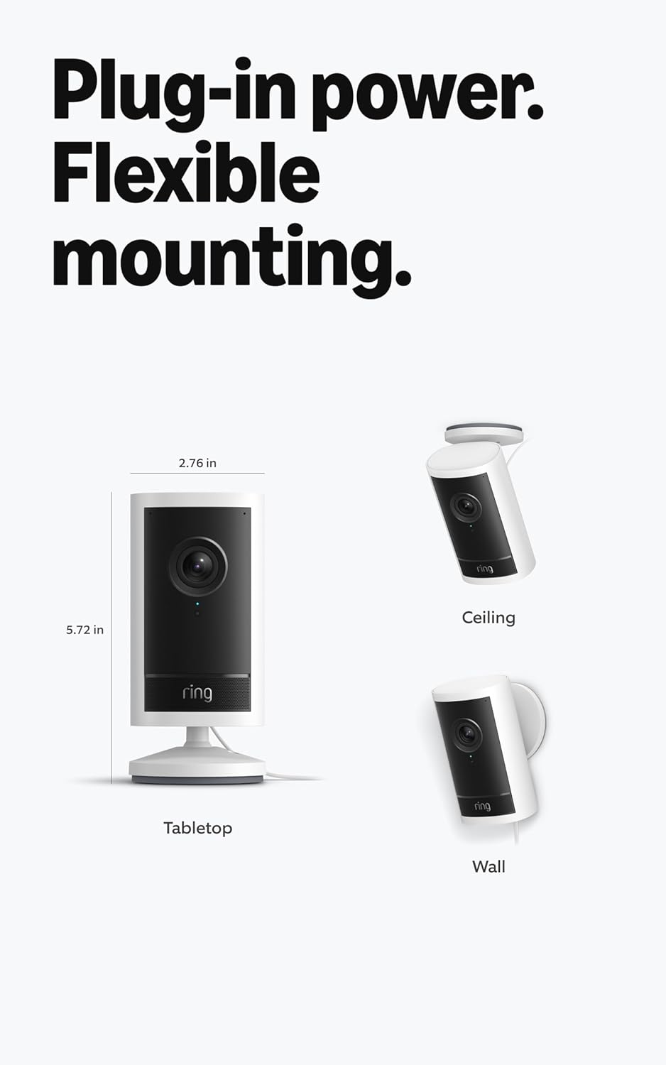 Ring Indoor Cam Plus, Plug-In (Newest Model), White with Battery Doorbell, Satin Nickel