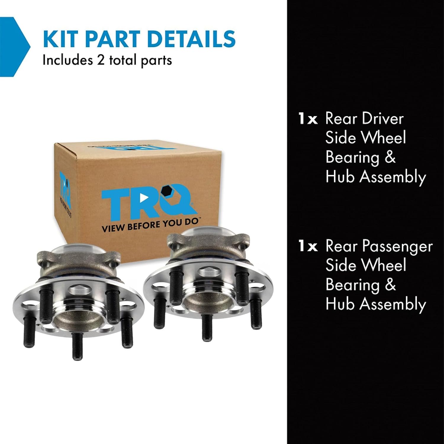 TRQ 2 Piece Rear Wheel Bearing & Hub Assembly Set Compatible with 2014-2020 Acura RLX