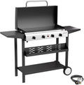 4 Burner BBQ Gas Griddle with Hood, 30 Inch Stainless Steel Portable Detachable Propane Griddle, 60,000 BTU Flat Top Grill with Side Shelves for Camping Tailgating, Silver