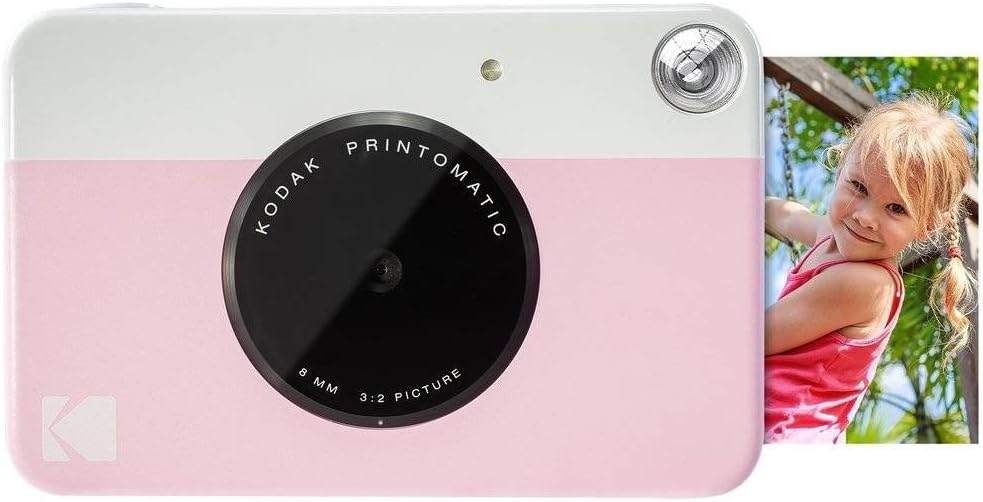 Kodak Printomatic Instant Camera (Pink) Art Bundle + Zink Paper (20 Sheets) + 8x8 Cloth Scrapbook + 12 Twin Tip Markers + 100 Border Stickers + 6 Decorative Scissors + Washi Tape